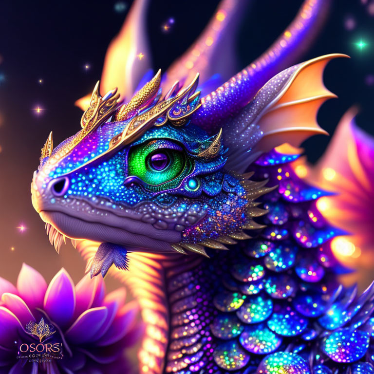 Mythical dragon digital artwork with vibrant colors