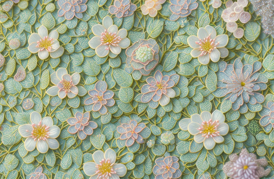 Pastel Flower and Leaf Pattern with Delicate Textures