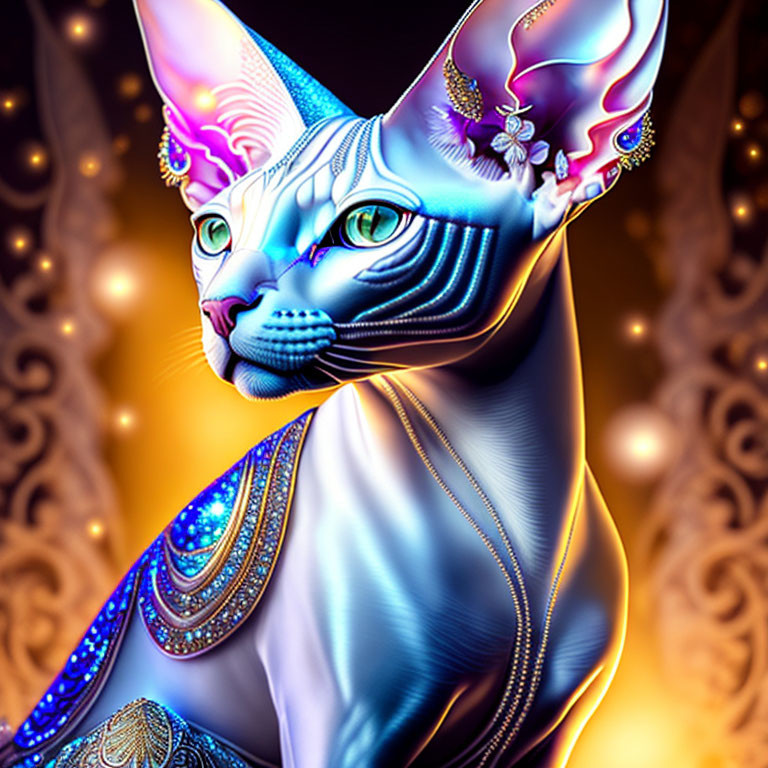 Colorful Digital Art: Sphynx Cat with Butterfly Motifs