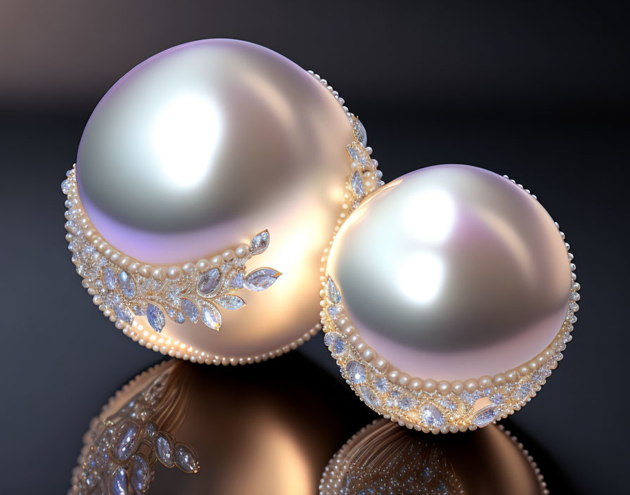 Luxurious Pearls with Gold and Diamond Accents on Reflective Surface