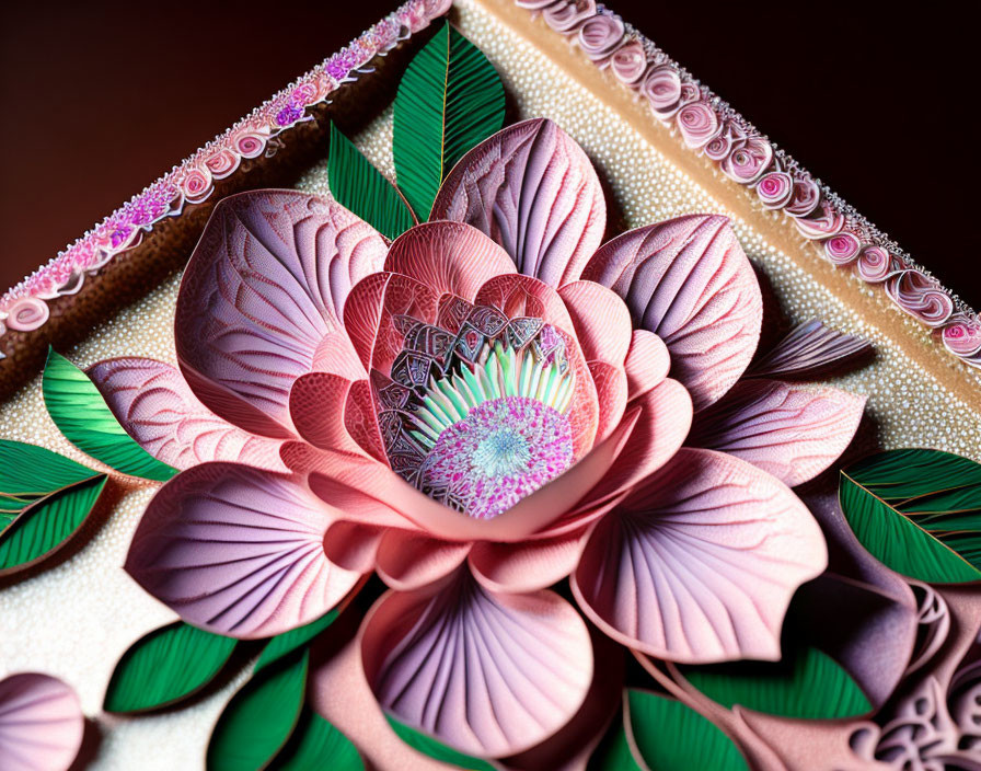 Detailed Pink Lotus Flower Paper Art Close-Up