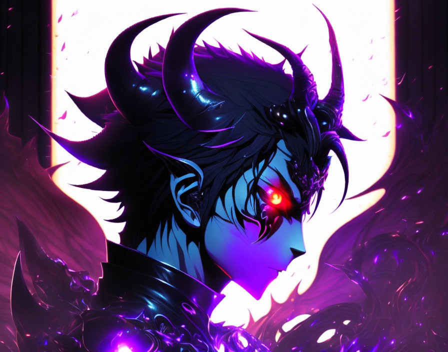 Dark horned character with glowing red eyes and purple highlights.