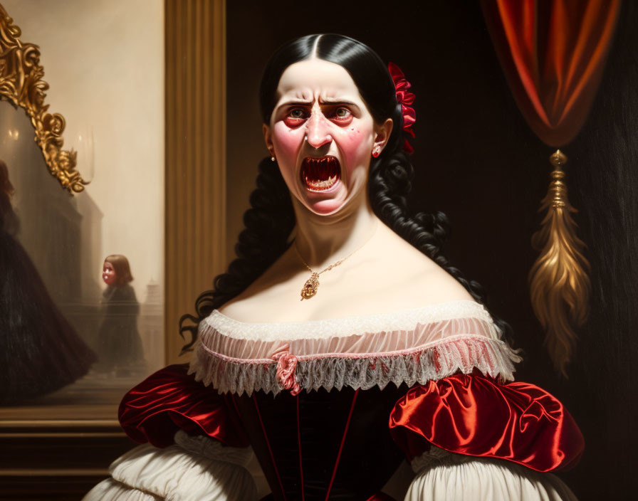 Classical portrait manipulation with screaming expression & cartoon features