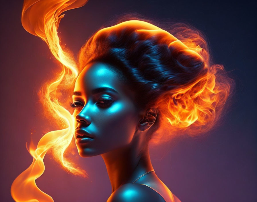 Vivid Blue Backdrop Contrasts Fiery Orange Hairstyle