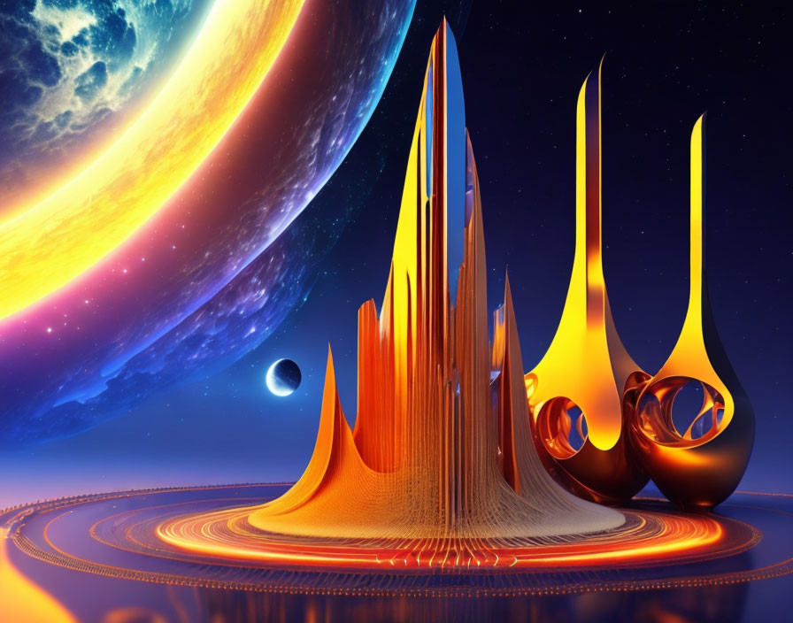 Abstract Structures in Vibrant Sci-Fi Landscape