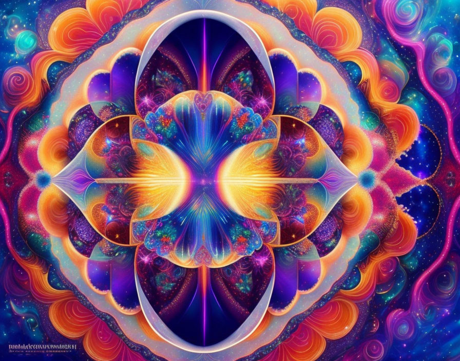 Colorful Symmetrical Floral Patterns in Psychedelic Digital Art