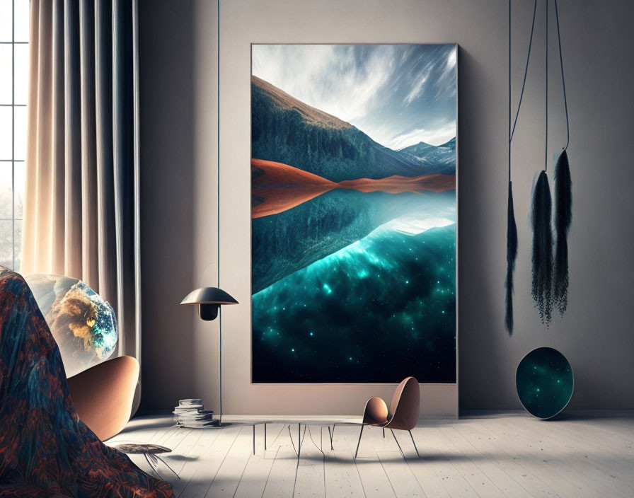 Room with Large Surreal Landscape Painting & Modern Decor