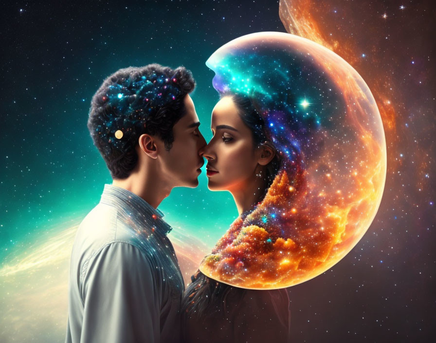 Interlocked Faces Blend into Cosmic Background