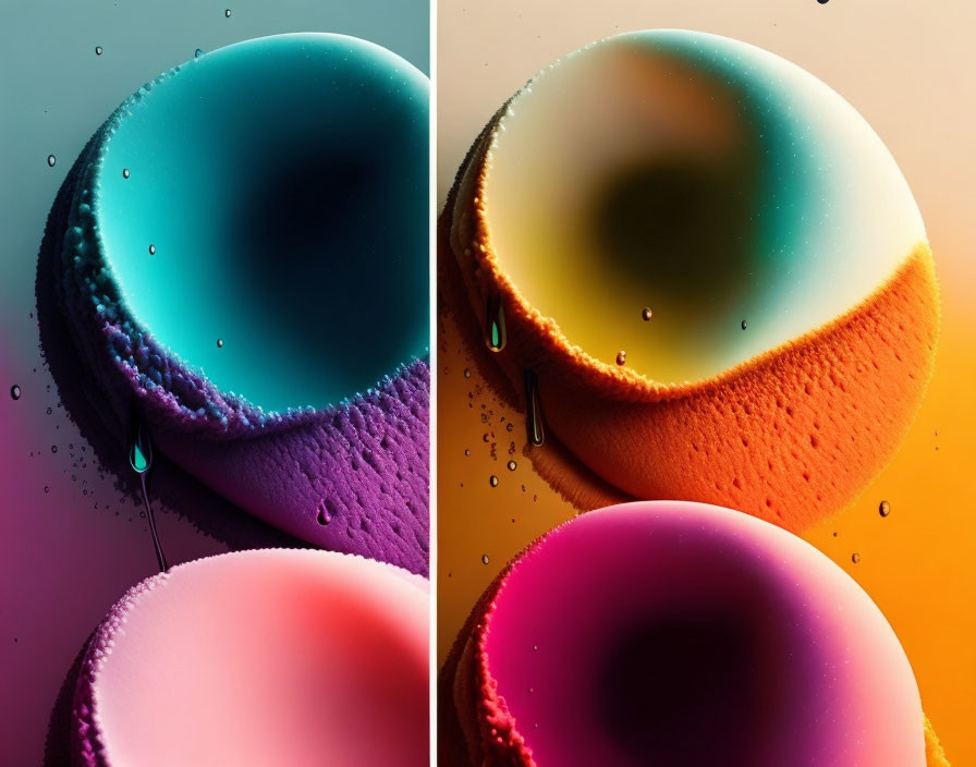 Split Image: Textured Spherical Objects in Contrasting Colors