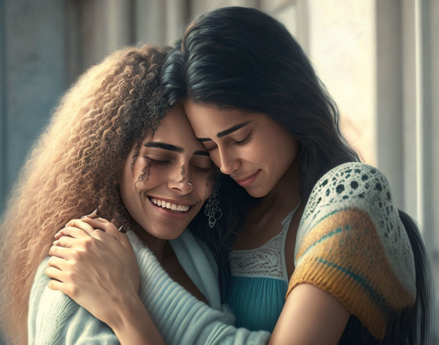 Affectionate embrace between two smiling women