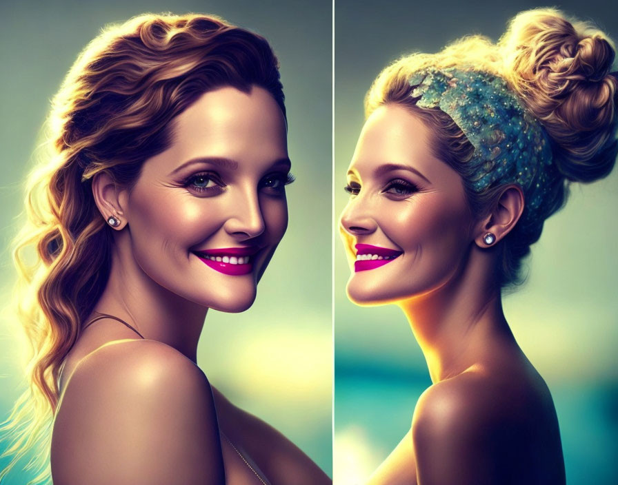 Woman with Braid and Loose Curls vs. Bun with Sparkling Accessory