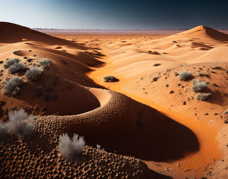 Orange Sand Dunes and Vegetation in Desert Landscape