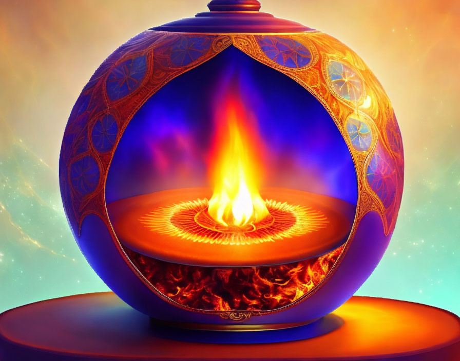 Colorful Illustration of a Magical Lamp with Mystical Flame