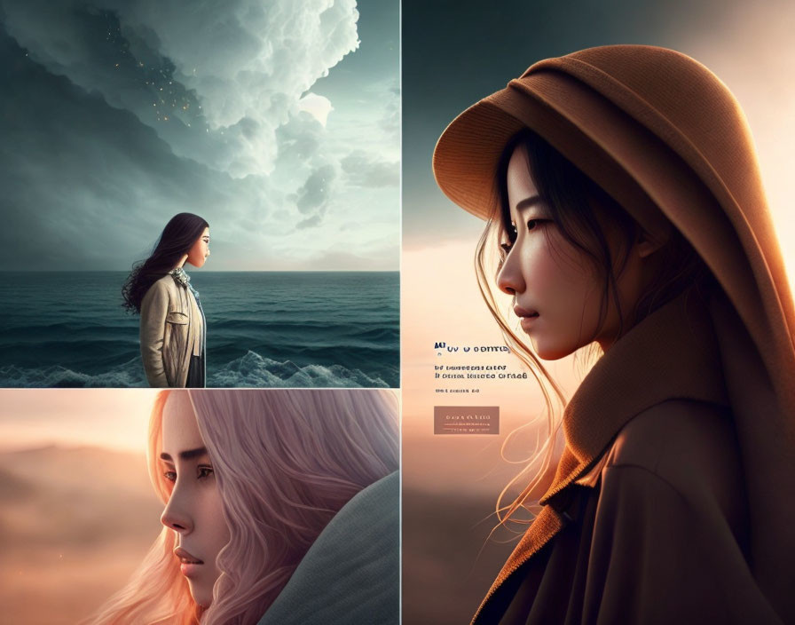 Three Artistic Portraits of Women: Serene, Introspective, and Melancholic M