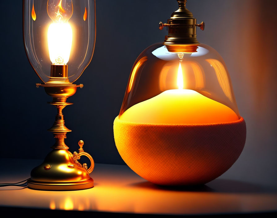 Vintage lamp with classic Edison bulb emitting warm glow on dark background