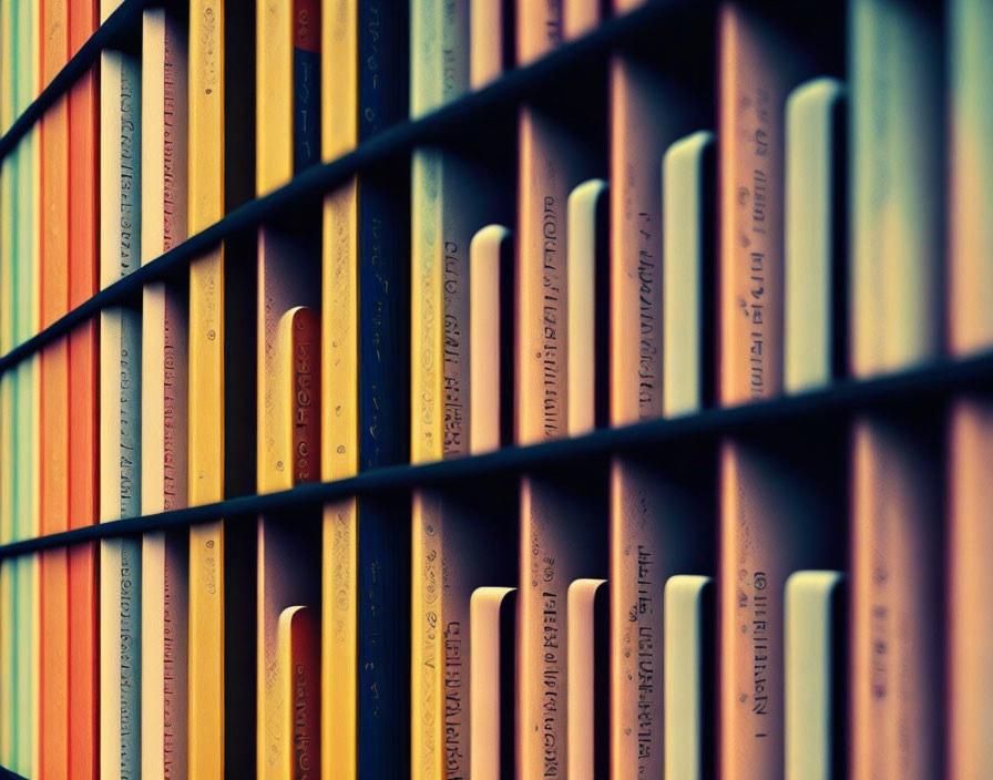 Vibrant book spines in rows showcasing warm gradient colors