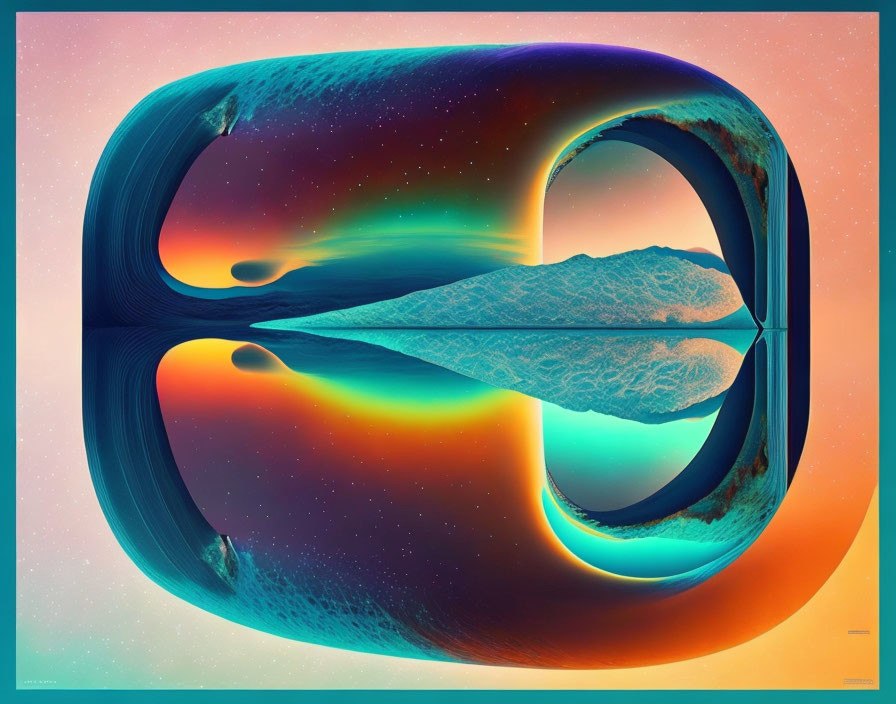 Twisted ring digital art with cosmic and oceanic elements