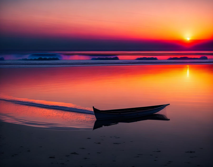 Tranquil sunset scene with vibrant hues reflecting on calm water