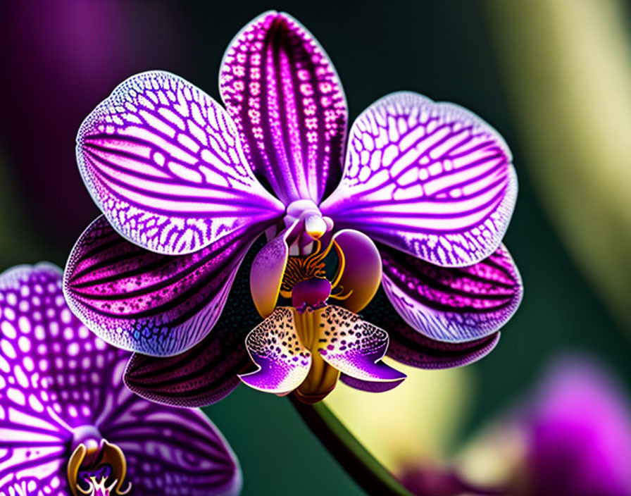 Vibrant Purple Orchids with Pink Patterns on Petals on Blurred Green Background