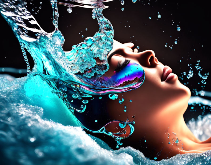 Digital Artwork: Woman's Face Submerged in Water