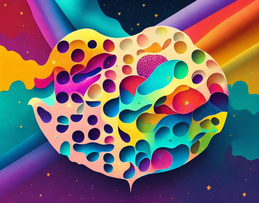 Colorful Abstract Heart Art with Cosmic Background