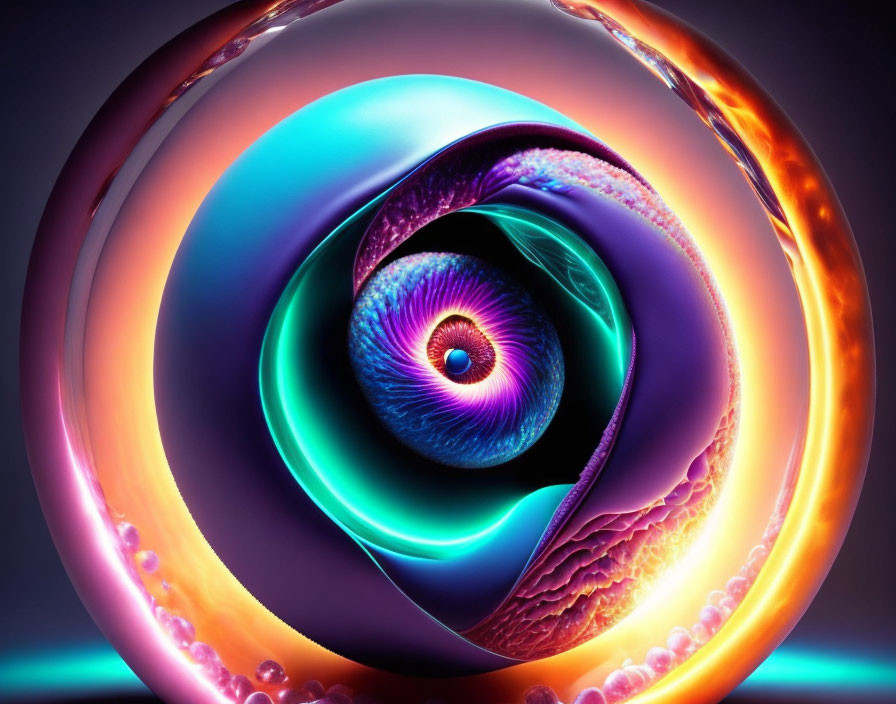 Colorful Swirling Structure with Eye in Sphere - Abstract Digital Art