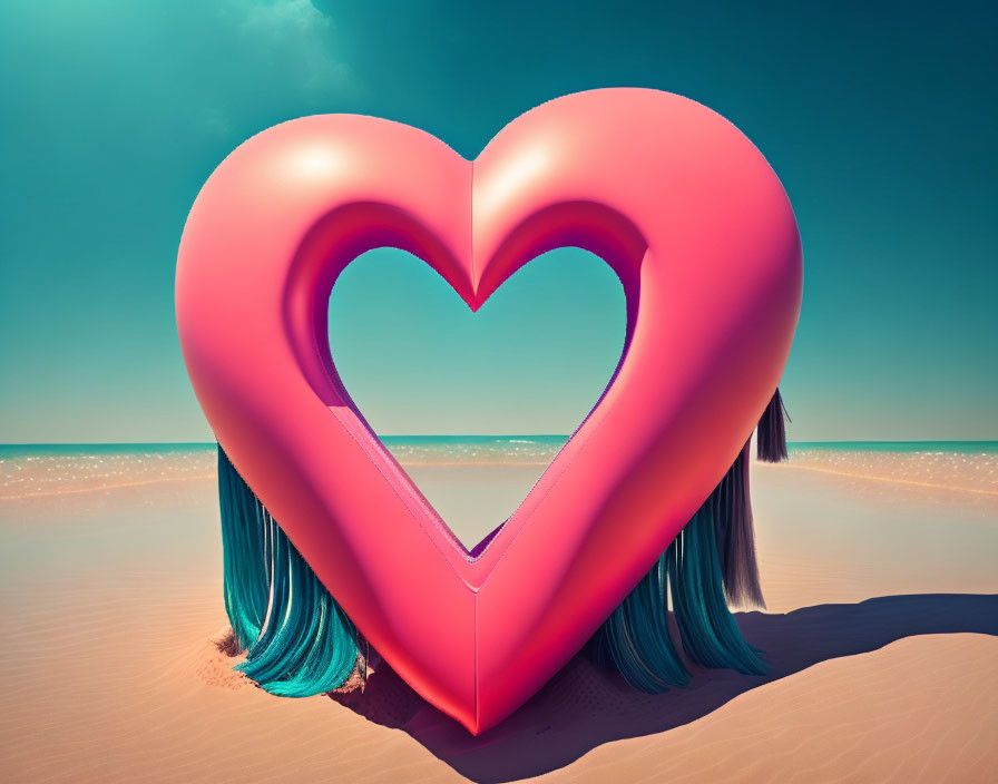 Large 3D heart with hollow smaller heart inside on beach backdrop