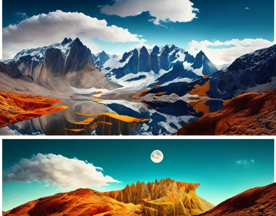 Collage of Snow-Capped Mountains and Sandstone Formations