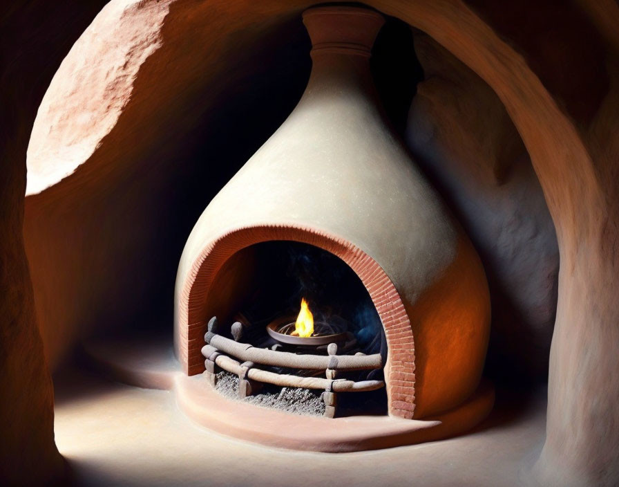 Traditional Wood-Fired Oven with Illuminated Curved Chamber