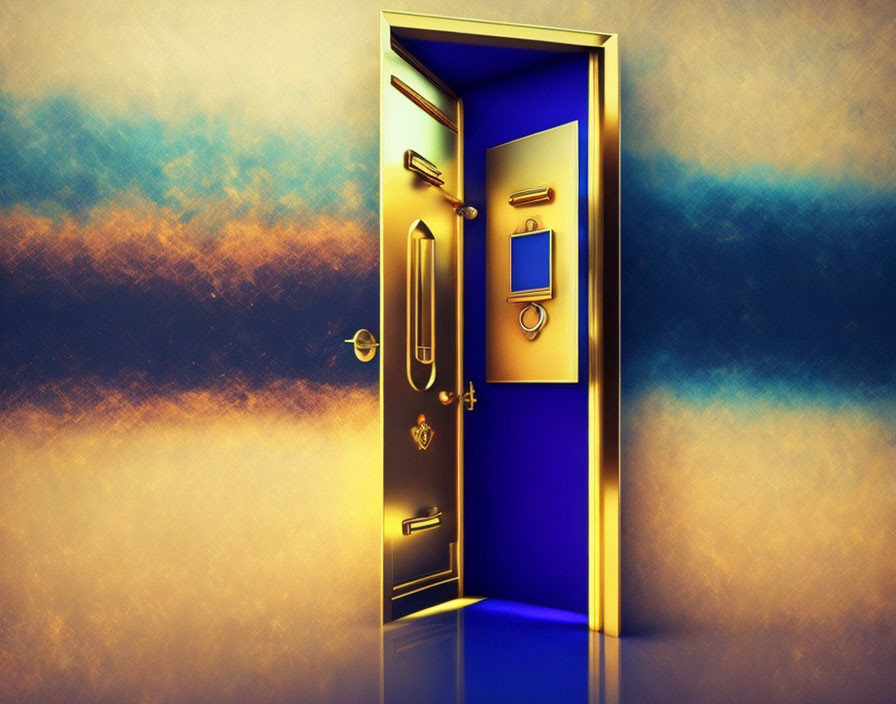 Blue Door Opens to Surreal Office Supplies in Luminous Space