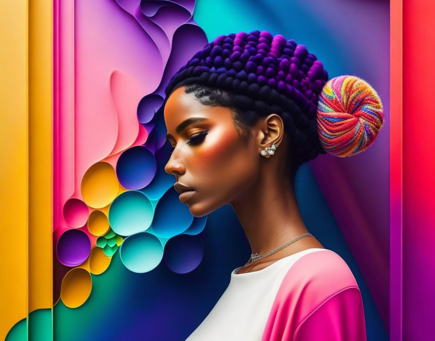 Colorful Abstract Background with Woman's Purple Braids