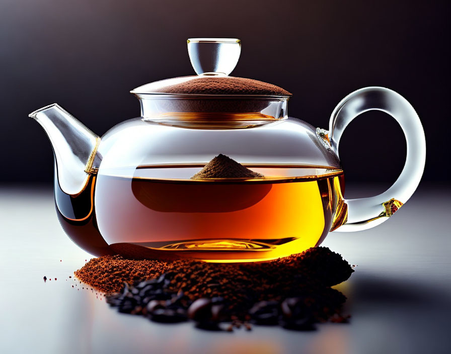 Clear Glass Teapot with Floating Infuser and Loose Tea Leaves