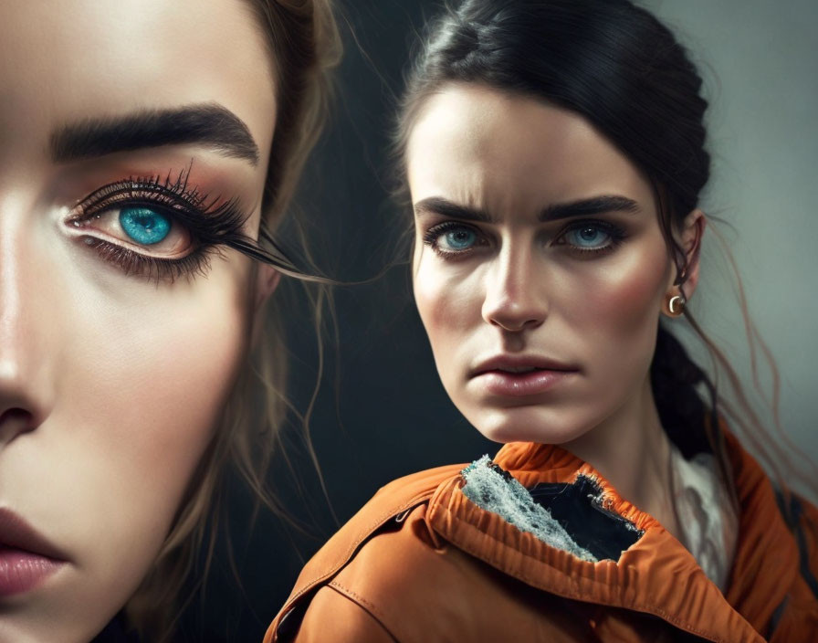 Two Women with Intense Blue Eyes and Detailed Makeup