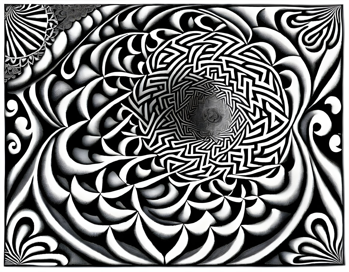 Monochrome Abstract Geometric Swirl Pattern