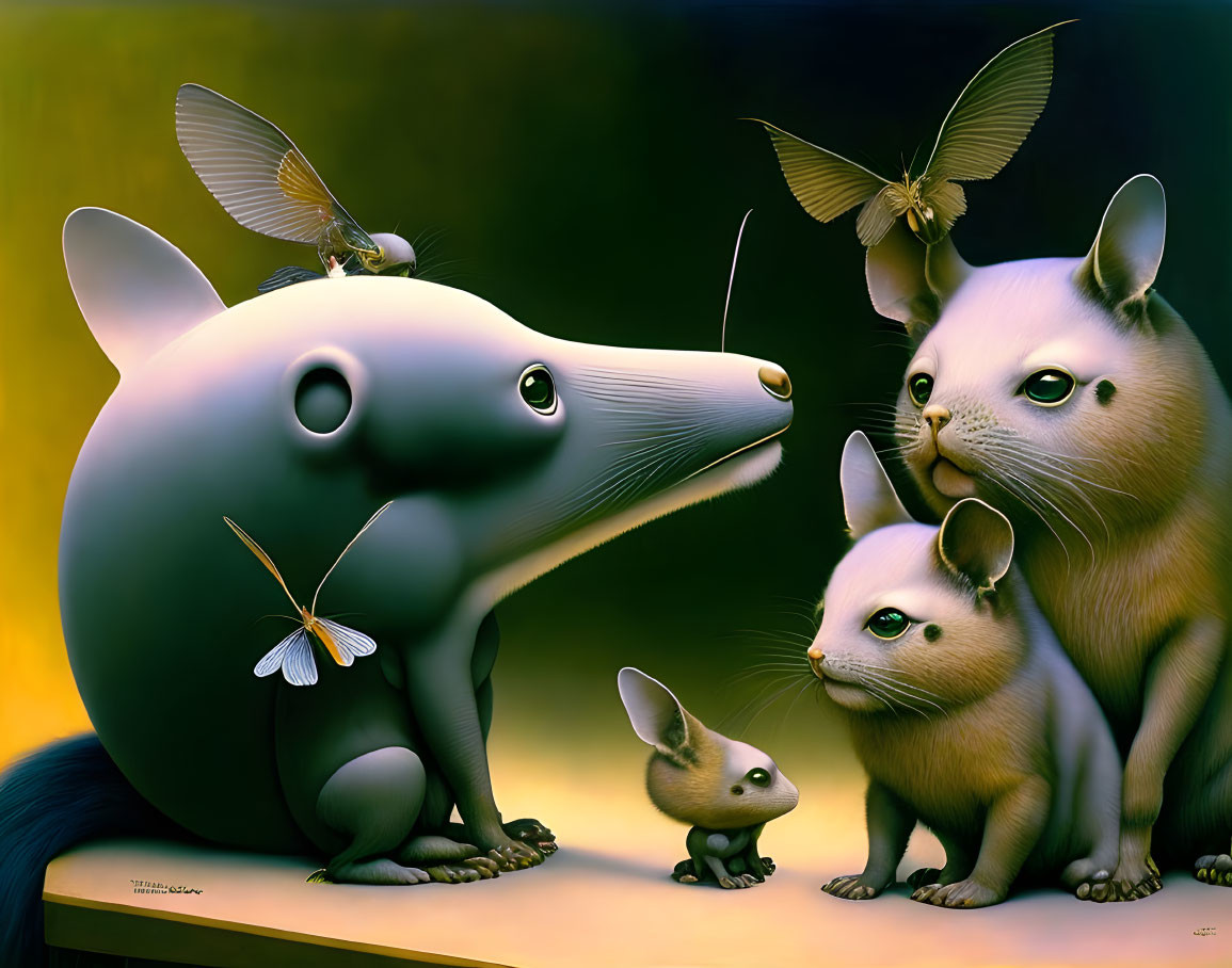 Colorful Anthropomorphic Animal Family with Large Eyes and Whimsical Design