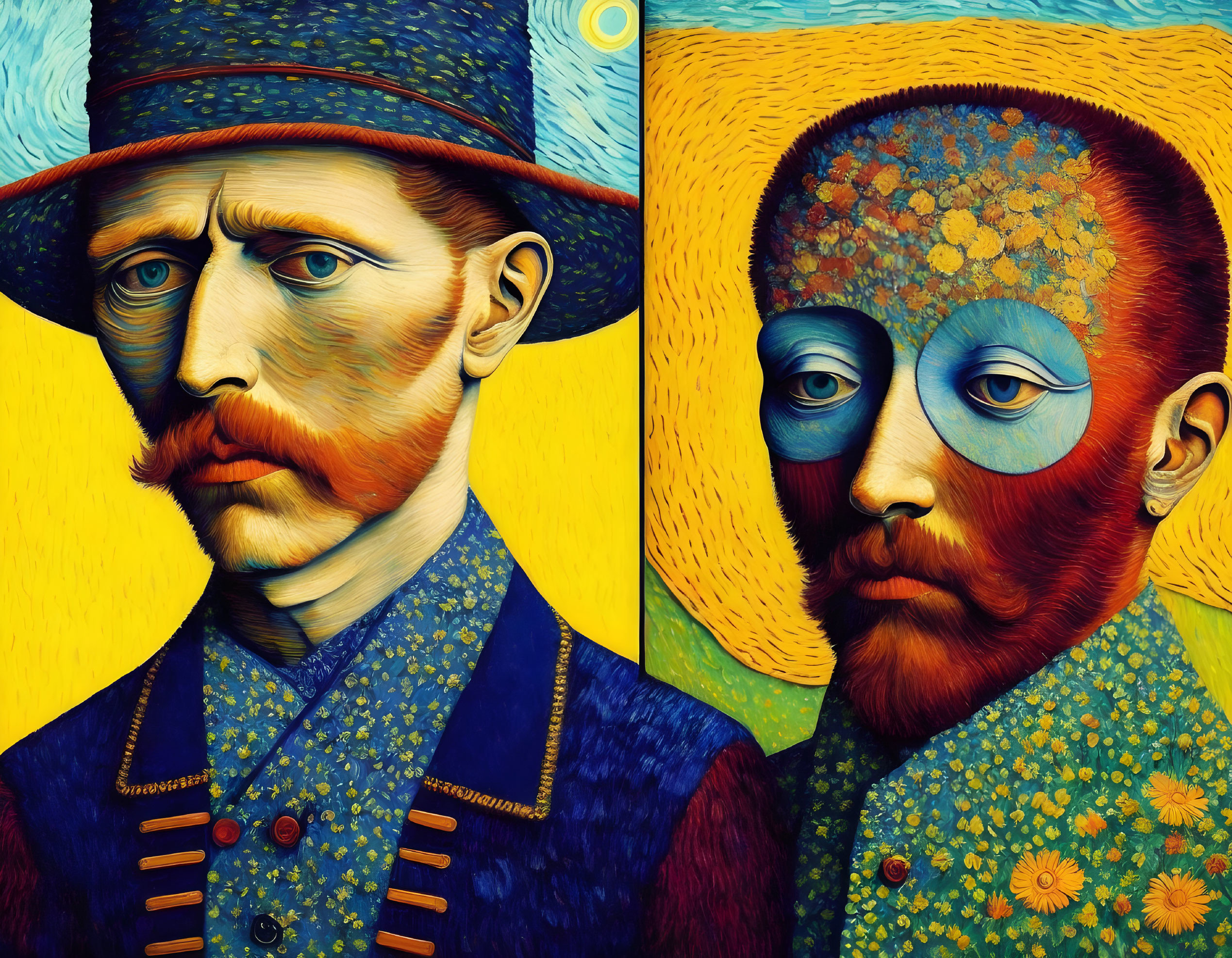 Vibrant and textured painting of two men in Van Gogh style