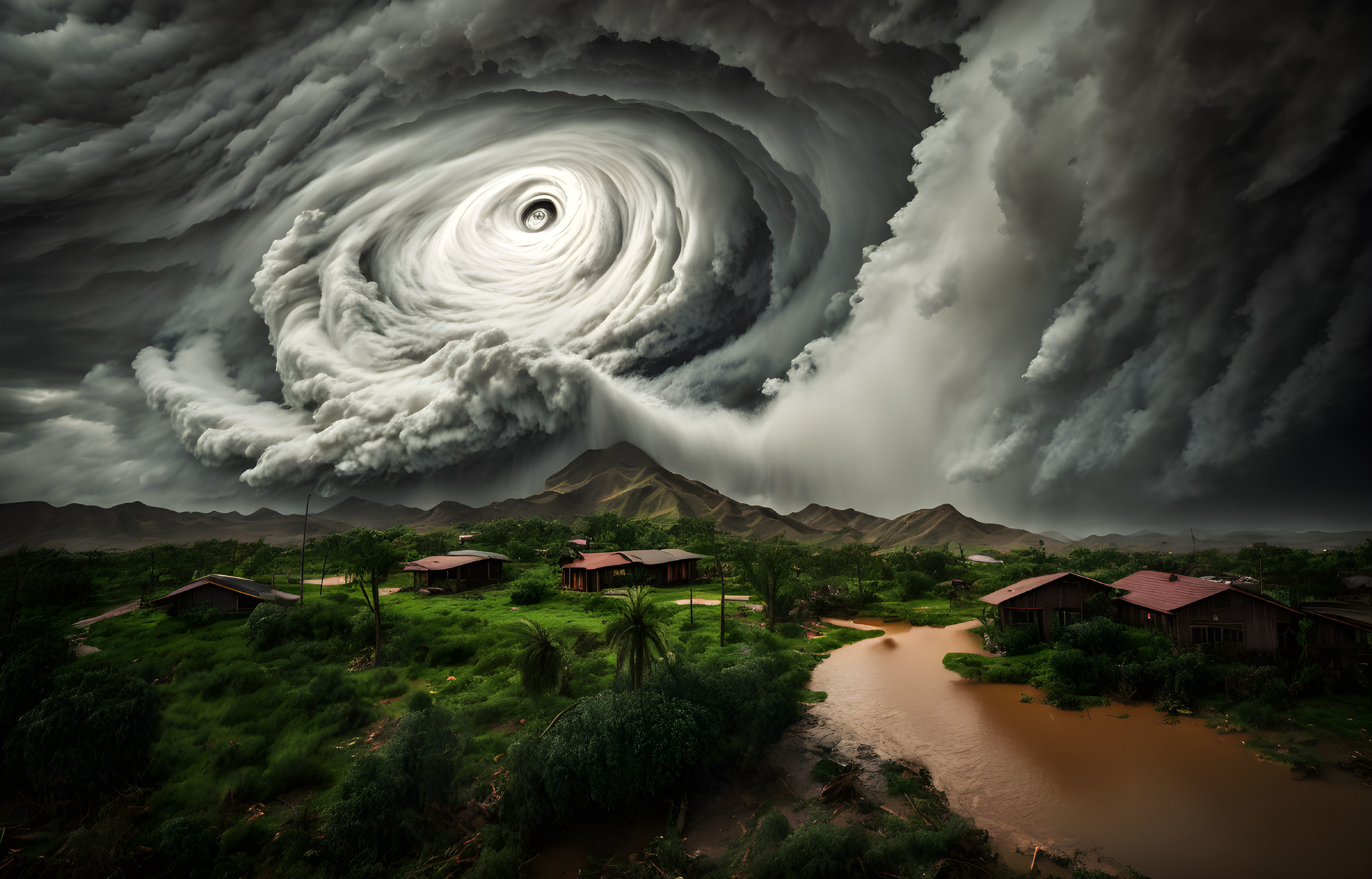 Surreal image: Massive cyclone over small village