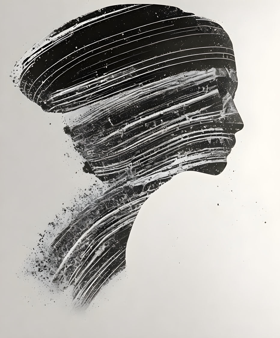 Monochrome abstract silhouette with brush stroke texture