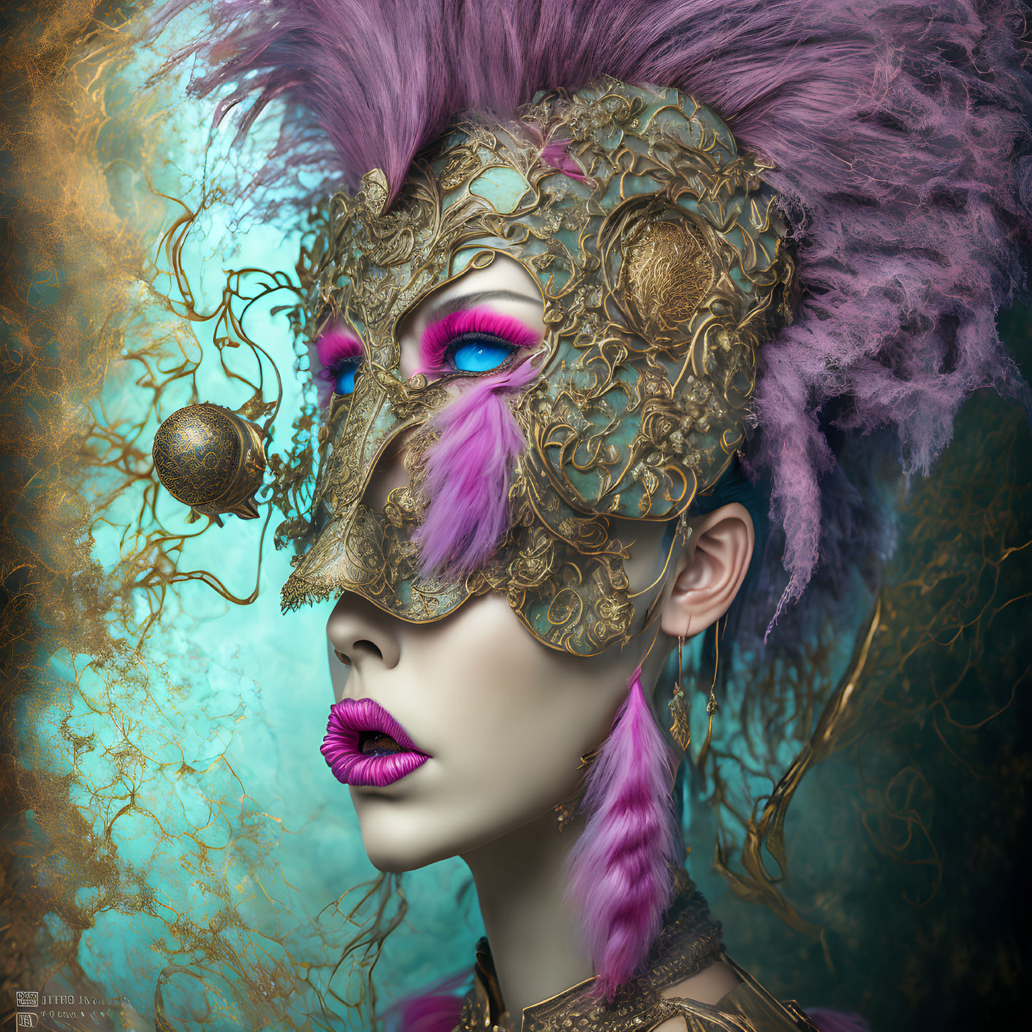 Colorful makeup and feathered mask: a fantastical and artistic display