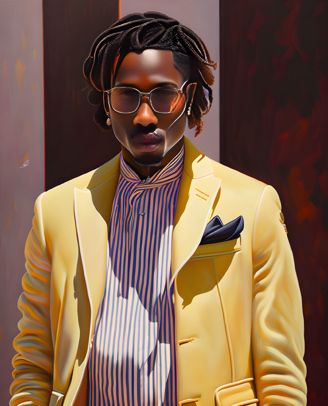 Fashionable person with dreadlocks in yellow blazer and sunglasses