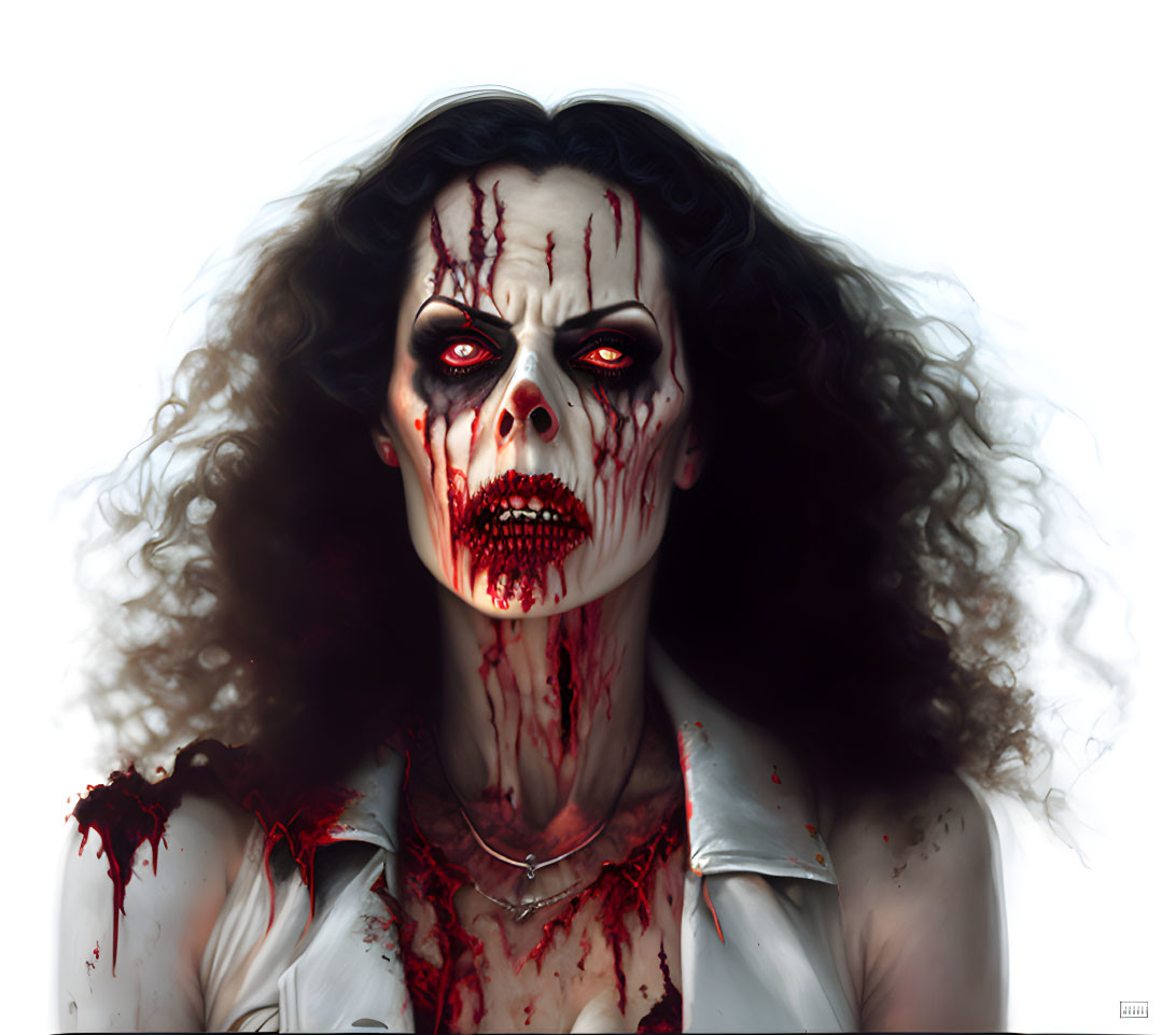 Pale-skinned female figure with blood-stained teeth in horror-themed illustration