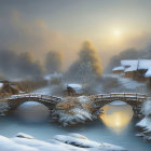 Scenic Snow-Covered Village at Sunrise