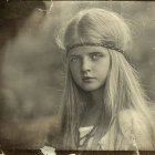 Portrait of a girl with long, curly hair and delicate features