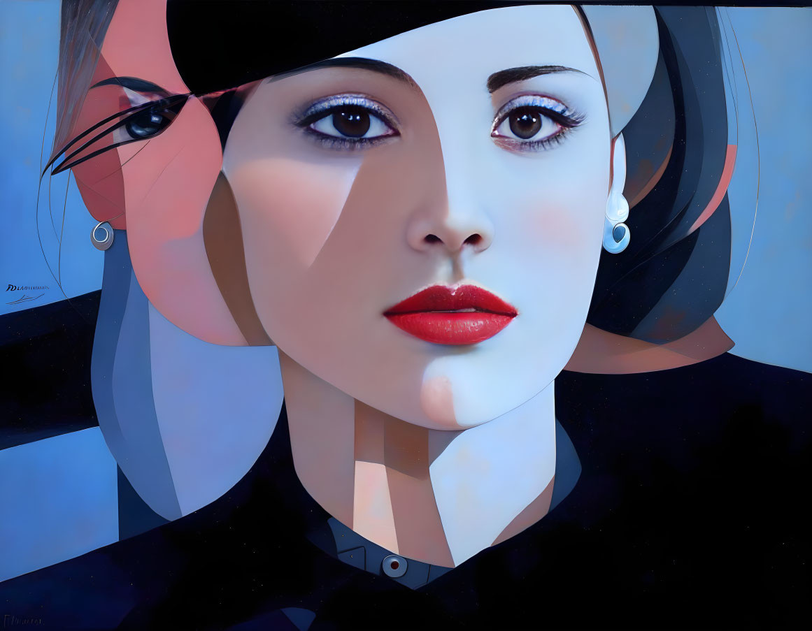 Woman with Red Lips and Sunglasses on Blue Background