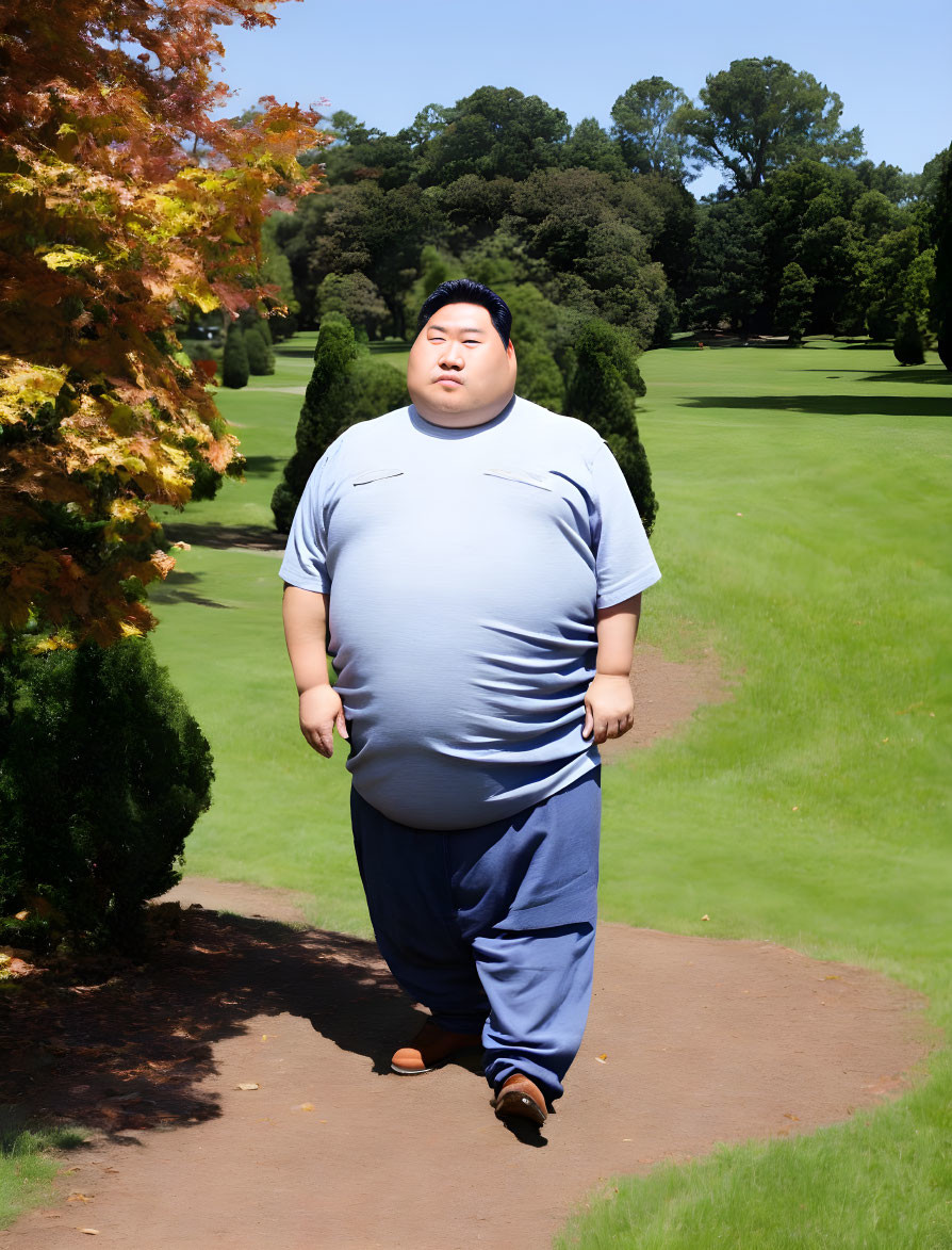 Person Walking on Green Path under Blue Sky and Trees