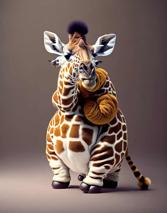 Whimsical digital illustration of a stylish giraffe with a purple beret