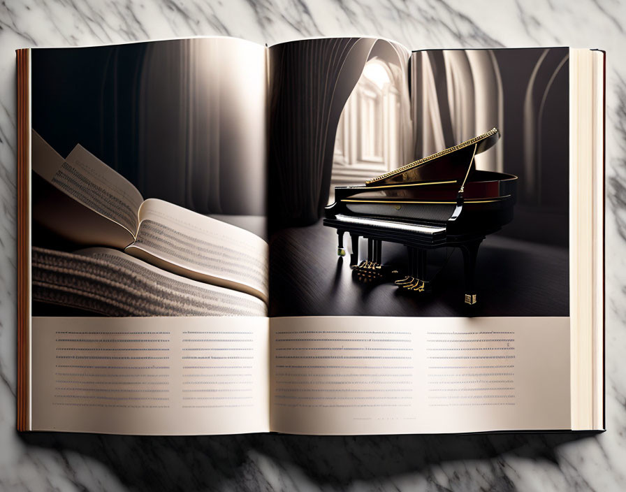 Realistic imagery of grand piano in elegant room