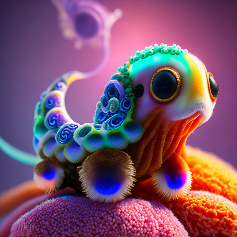 Colorful stylized digital artwork of a fantastical creature with octopus and puppy features