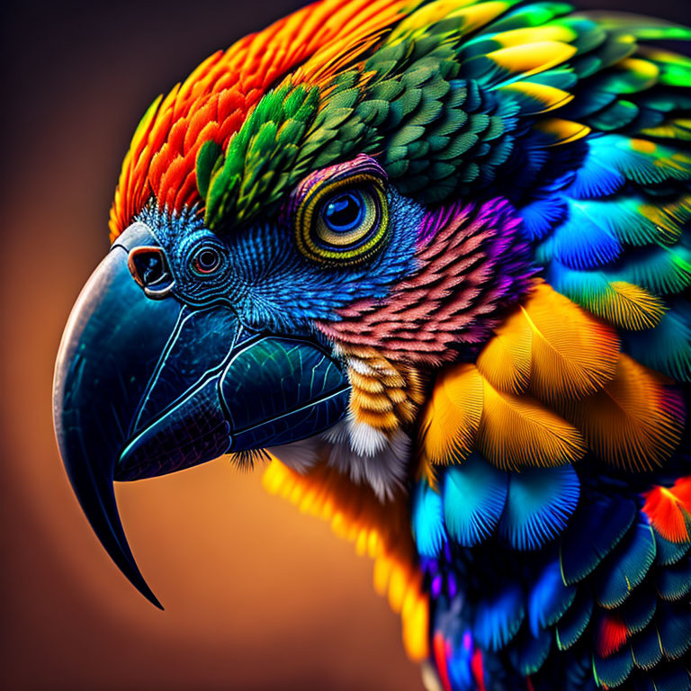 Vibrant Close-Up of Colorful Parrot Feathers and Eye