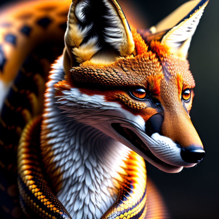 Detailed Stylized Fox Artwork with Vibrant Orange Fur